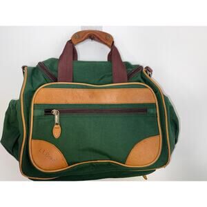 Vintage L.L. Bean Green Cotton Canvas and Leather Duffle Travel Bag